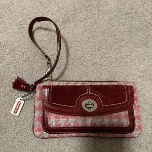 Coach houndstooth plaid suede and tweed wristlet